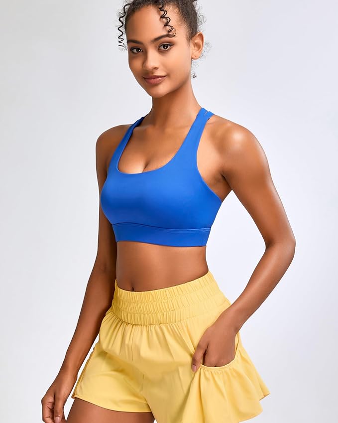 RUNNING GIRL High Impact Sports Bras for Women - Scoop Neck Strappy Sports Bra High Support Moulded Cup Workout Bra