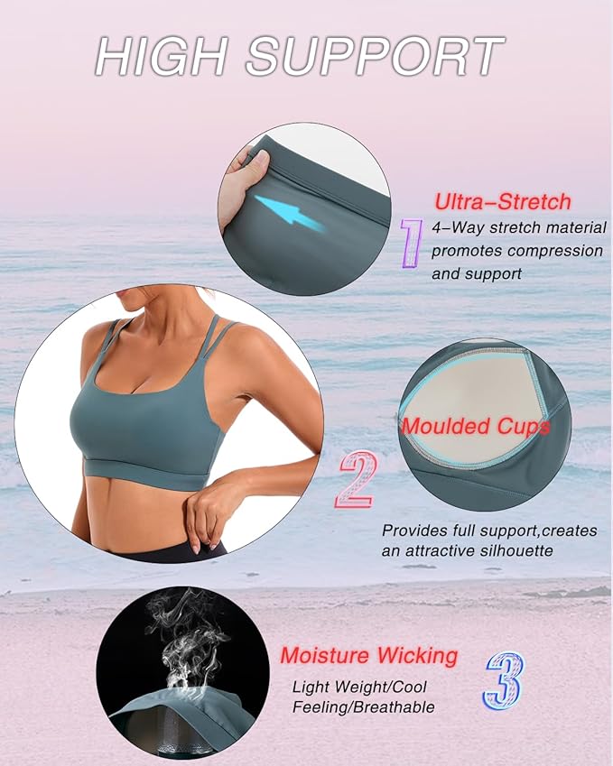 RUNNING GIRL High Impact Sports Bras for Women - Scoop Neck Strappy Sports Bra High Support Moulded Cup Workout Bra