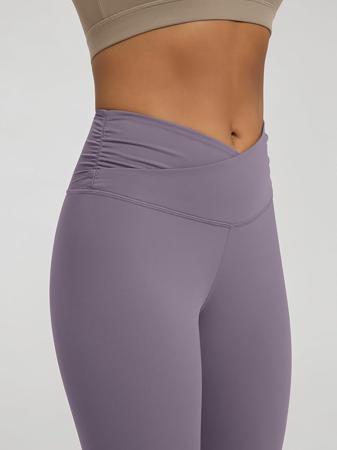 ODODOS Women's Cross Waist Yoga Leggings with Inner Pocket, 23"/25"/28" Gathered Crossover Workout Yoga Pants