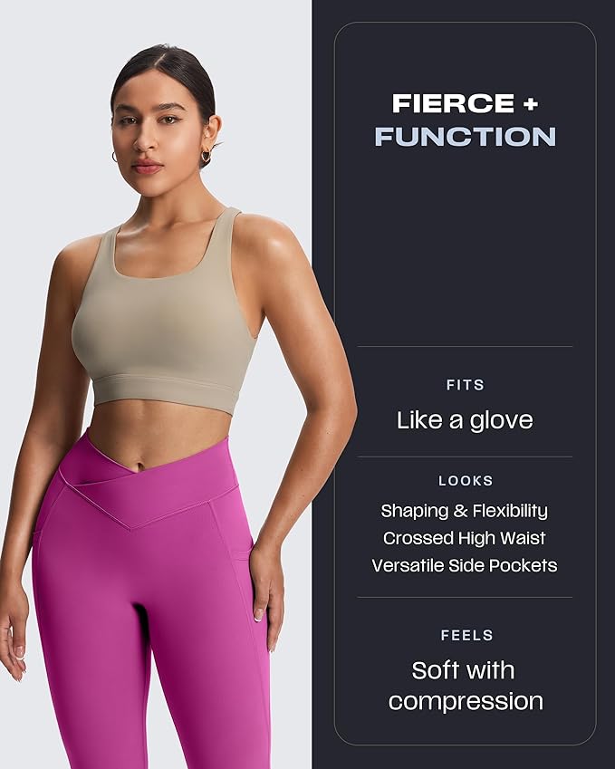 Aoxjox Women's Trinity High Waisted Yoga Pants with Pockets Cross-Waist Tummy Control Buttery Soft Workout Leggings 26"
