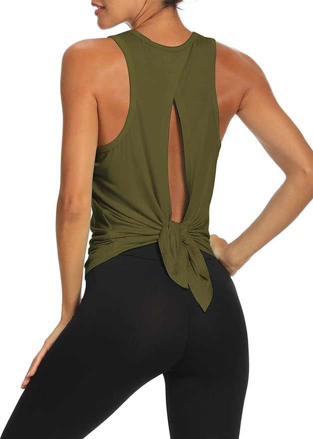 Bestisun Workout Tank Tops Open Back Yoga Exercise Shirts Tie Back Athletic Clothes for Women