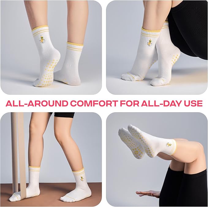 CoolMate Pilates Socks with Grips for Women, Yoga Socks, Crew Non Slip Women for Barre, Pilates Gifts for Women