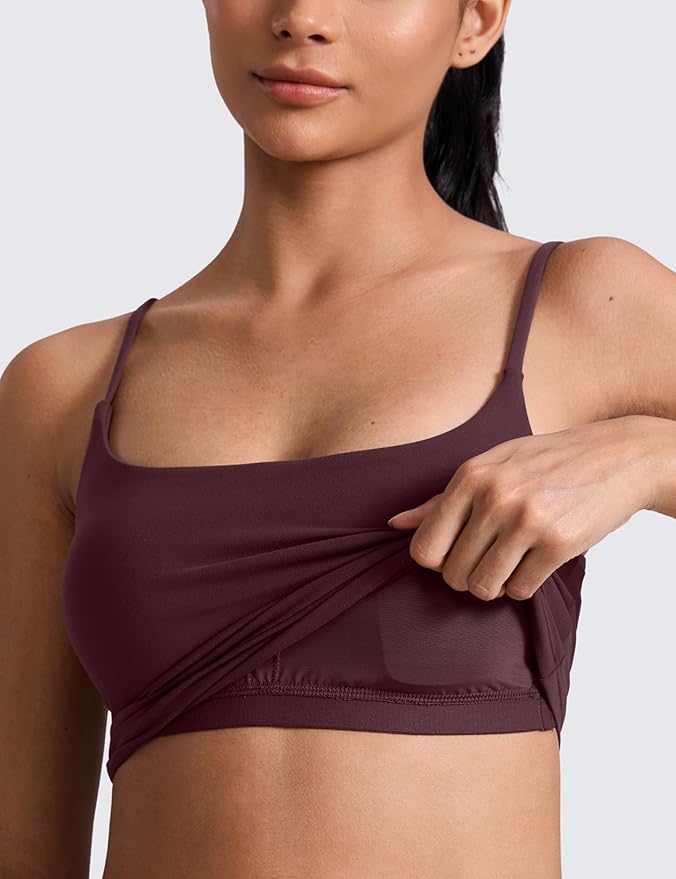 CRZ YOGA Butterlift Adjustable U Back Crop Tank Tops for Women - Padded Camisole Scoop Neck Workout Longline Sports Bras