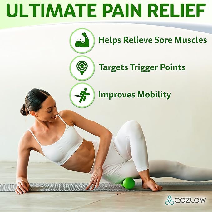 COZLOW Double Lacrosse Silicone Massage Ball - Jade Green - Peanut Trigger Point Roller for Mobility, Deep Tissue Therapy, Myofascial Release - Acupressure Tool for Muscle Pain Relief