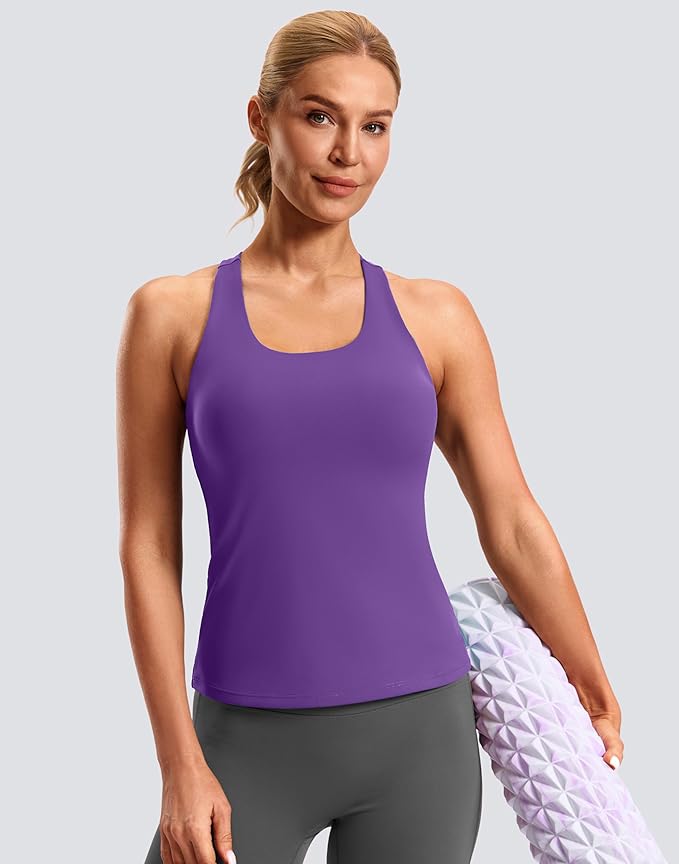 Soothfeel Womens Workout Tank Tops with Built in Bra Racerback Athletic Yoga Top High Neck Sports Gym Sleeveless Shirts