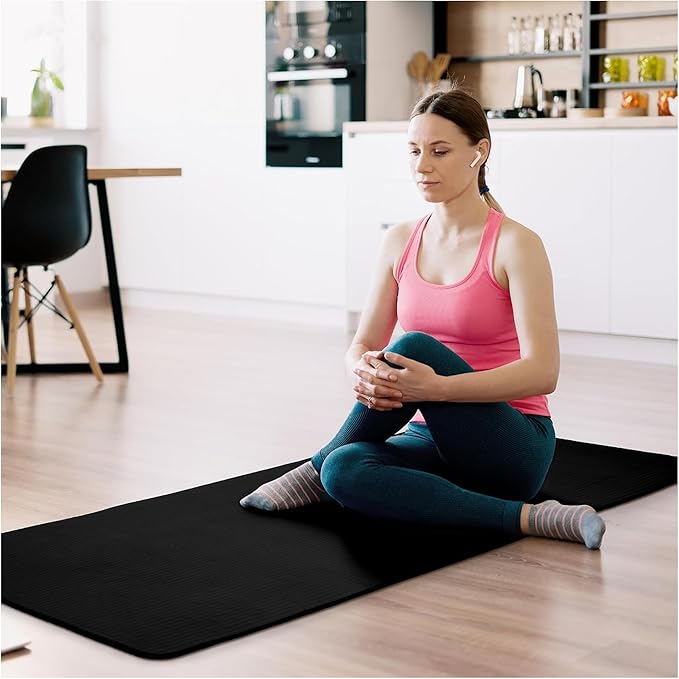 Fitvids Yoga Mat, 1/2-Inch Extra Thick High Density Exercise Mat, Anti-Tear Exercise Yoga Mat with Carrying Strap, Suitable for Various Yoga Exercises