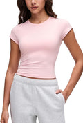 CRZ YOGA Cloud Jersey Crewneck Baby Tee for Women - Casual Workout Basic Short Sleeve Shirts Summer Daily Soft Stretchy Tops