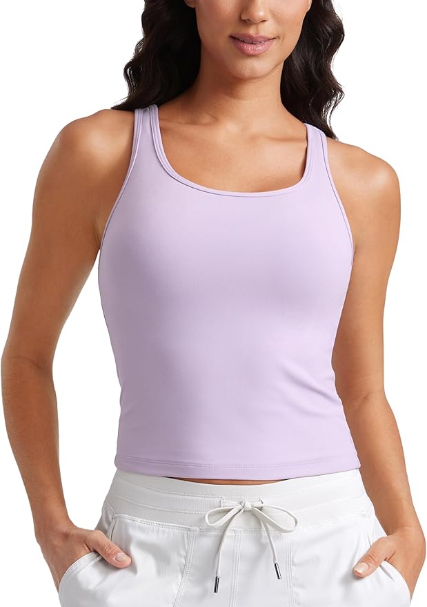 CRZ YOGA Butterluxe Double Lined Tank Tops for Women - Workout Casual Scoop Neck Racerback Crop Sleeveless Shirt