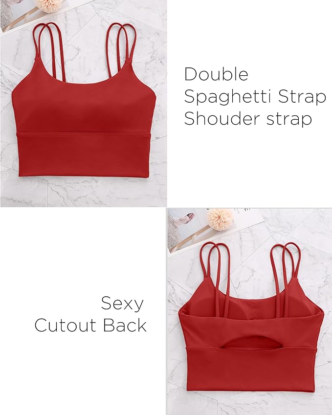 Everrysea Sports Bras for Women High Support Longline Workout Tank Tops Built in Bra Strappy Yoga Padded Crop Top
