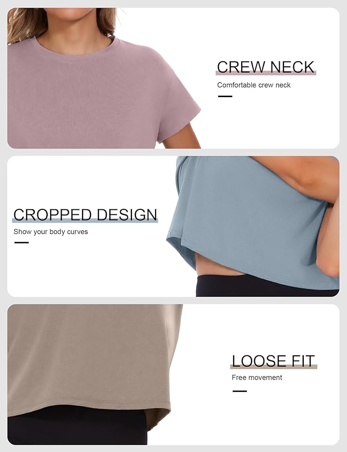 Dalavch 6 Pack Women's Crop Top Short Sleeve Athletic Workout Yoga Running Gym Casual Tees T-Shirts Loose Fit