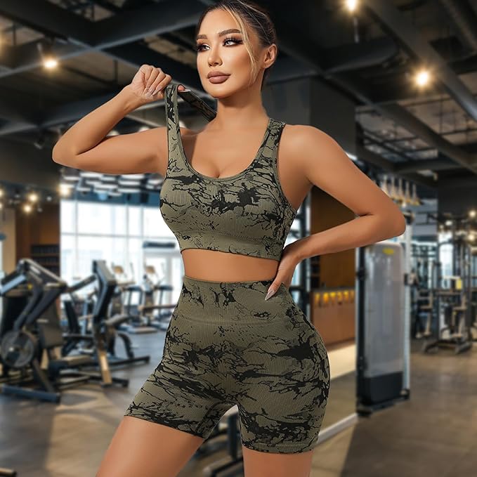 IwIeIaIrI Workout Sets for Women 2 Piece Seamless High Waist Shorts Yoga Outfits Sports Bra Gym Shorts