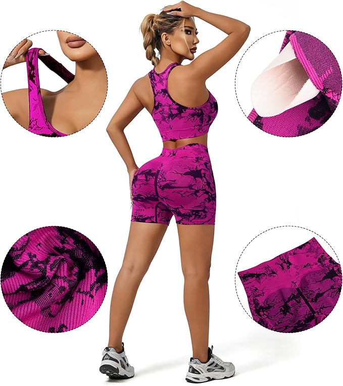 IwIeIaIrI Workout Sets for Women 2 Piece Seamless High Waist Shorts Yoga Outfits Sports Bra Gym Shorts