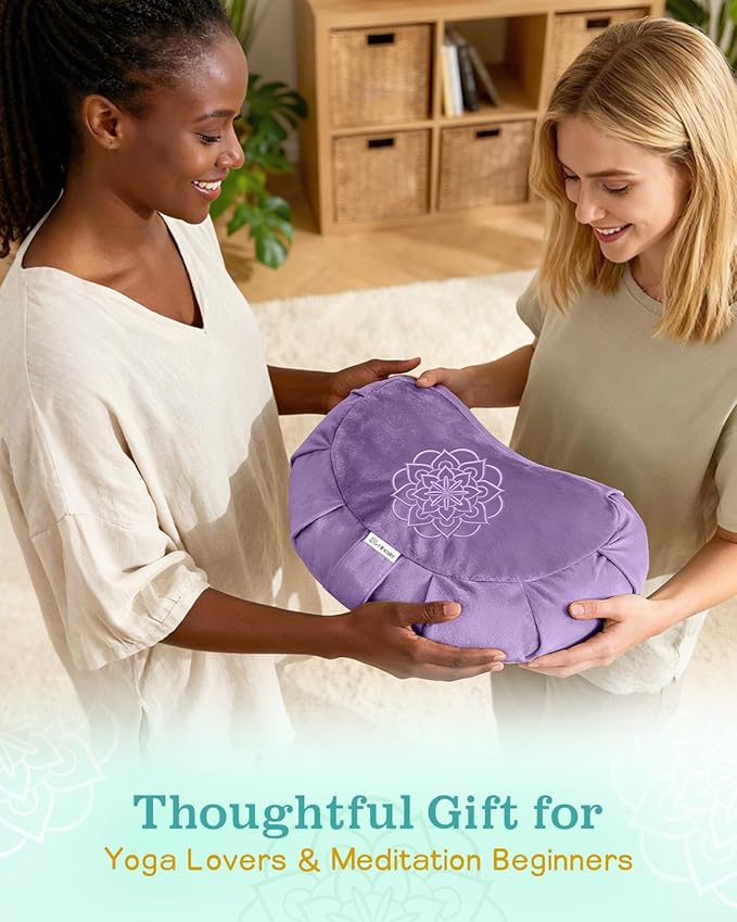 Hihealer Premium Meditation Cushion - Comfortable Floor Pillow for Adult Traditional Crescent Meditation Pillow Yoga Buckwheat Bolster (Purple)