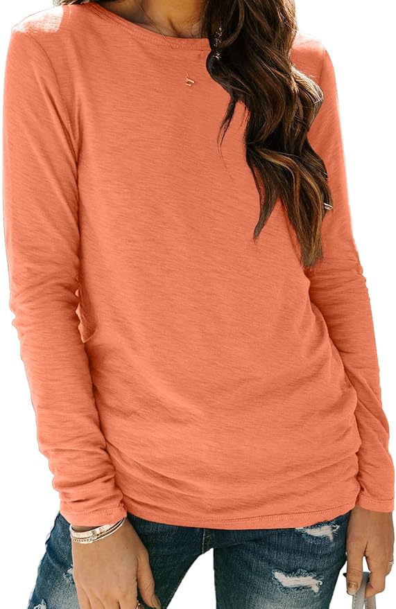 AUTOMET Women‘s Basic Long Sleeve Crewneck, Plus Size Winter & Spring Top, Casual Fall Tee for Teacher & Everyday Outfits