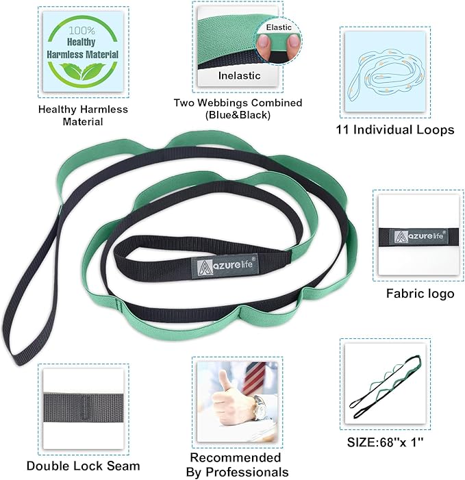 Premium Durable Stretch Straps with Loops, Stretching Strap for Physical Therapy, Multi-Loop Yoga Strap Fitness Exercise Strap for Yoga, Pilates, Dance, Flexibility&Exercise