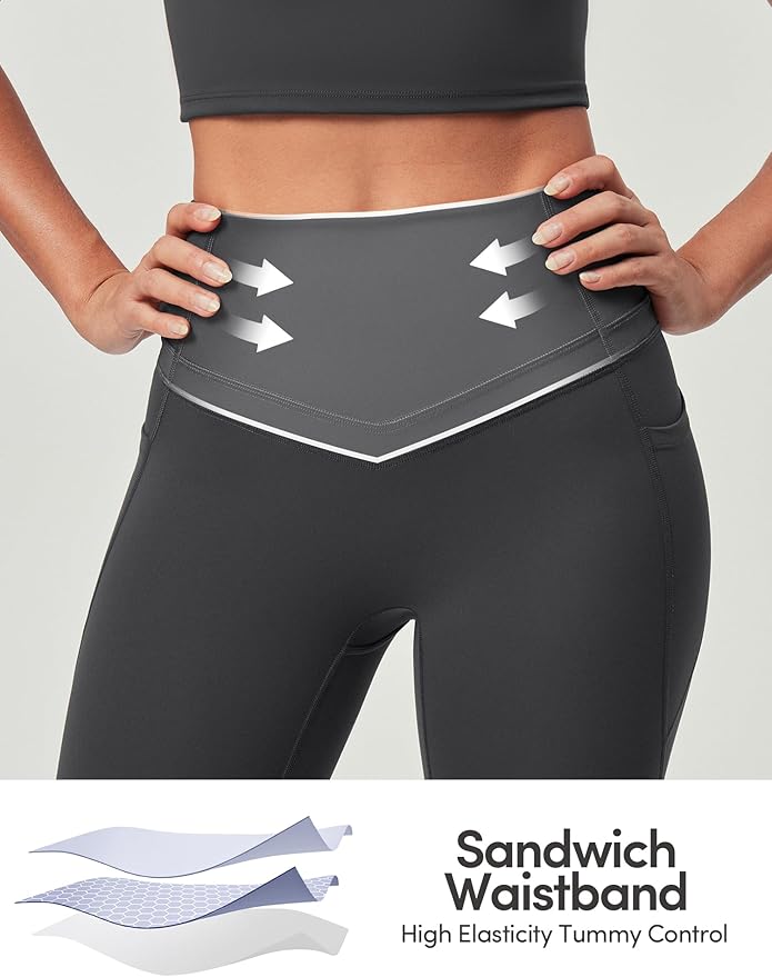 IUGA Compression Leggings with Pockets for Women Tummy Control Leggings No Front Seam Workout High Waist Yoga Pants