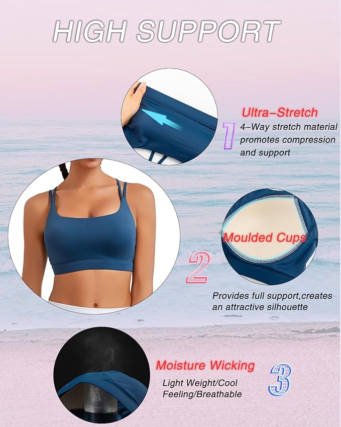 RUNNING GIRL High Impact Sports Bras for Women - Scoop Neck Strappy Sports Bra High Support Moulded Cup Workout Bra