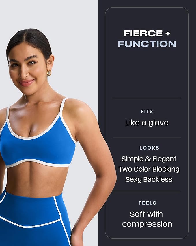 Aoxjox Women's Color Block Workout Sports Bras Fitness Lexi Lined Strappy Bra Athletic Yoga Crop Tank