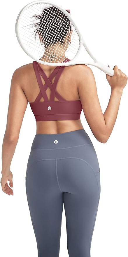 RUNNING GIRL Sports Bras for Women,Padded Strappy Sports Bras Criss-Cross Back Medium Support Sports Bras with Removable Cups