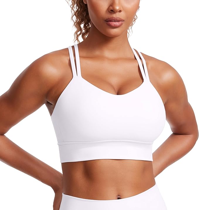 CRZ YOGA Softness Mold Butterluxe Strappy Longline Sports Bras for Women - Double Spaghetti Strap Workout Yoga Crop Top