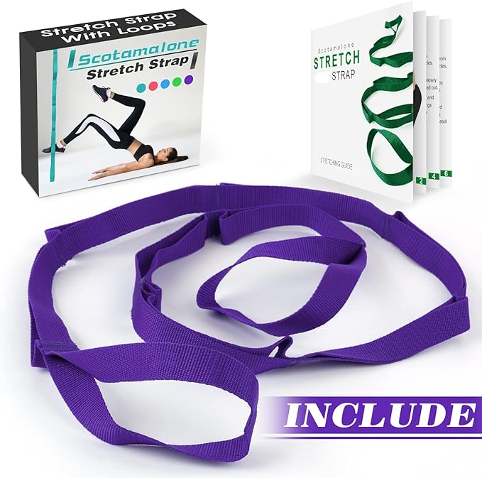 Scotamalone Stretching Strap Yoga Strap Physical Therapy for Home Workout, Exercise, Pilates and Gymnastics, 10 Loops Non-Elastic Stretch Bands with Aesthetic Packaging for Women & Men