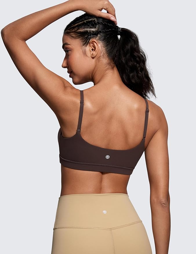 CRZ YOGA Butterluxe Adjustable Spaghetti Strap Sports Bras for Women - Scoop Neck Wireless Padded Yoga Workout Crop Top