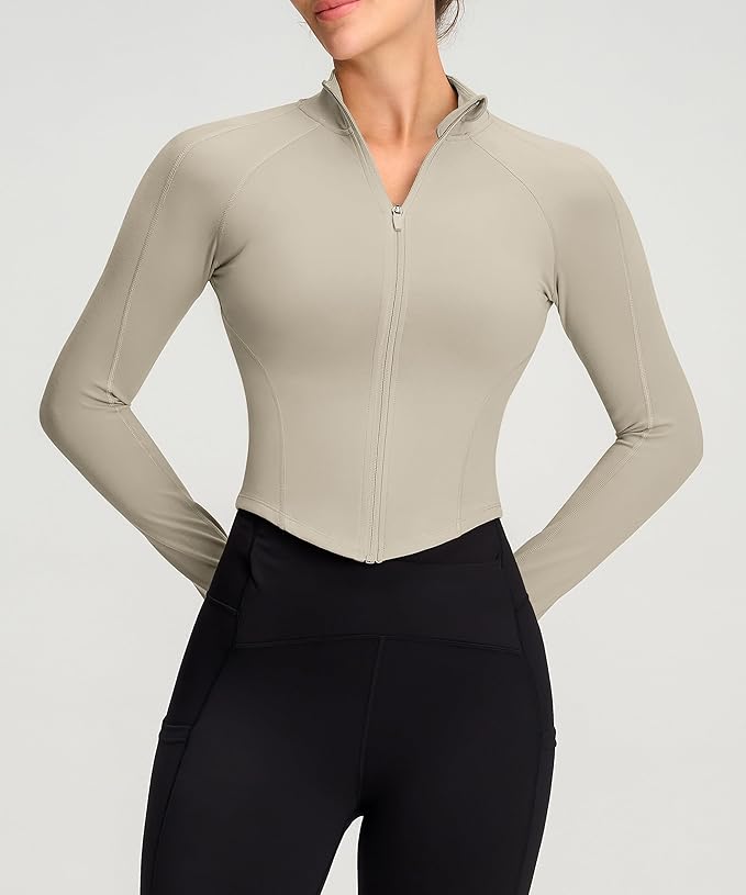 Womens Zip Up Bbl Jacket Lightweight Cropped Athletic Jacket Track Gym Workout Jackets for Running Yoga Hiking