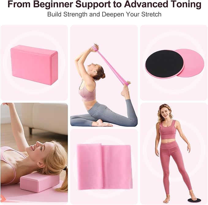 Pilates Kit, Home Pilates Workout Kit for Women, Pilates Equipment with Pilates Ring and Ball, Yoga Block & 5 Resistance Bands, Ankle Weights, Sliders & Grip Socks, Workout Guide Included