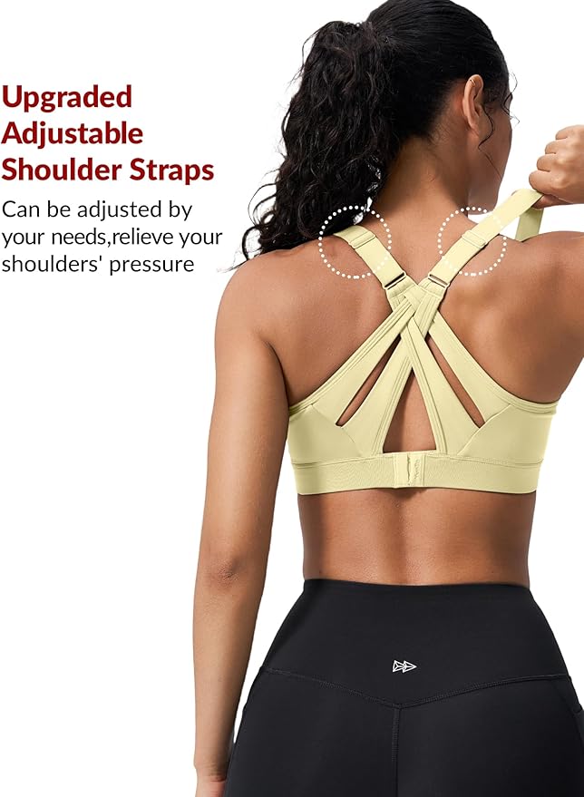 Yvette Sports Bra High Impact Adjustable Criss Cross Back, Full Support for Large Bust No Bounce