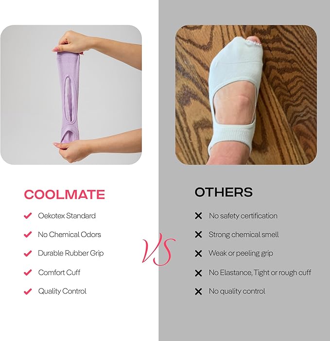 CoolMate Pilates Socks with Grips for Women, Yoga Socks, Crew Non Slip Women for Barre, Pilates Gifts for Women