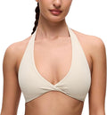 CRZ YOGA Butterluxe Double Lined Twist Halter Sports Bras for Women - Deep V Neck Crop Top Casual Open Back Non Padded