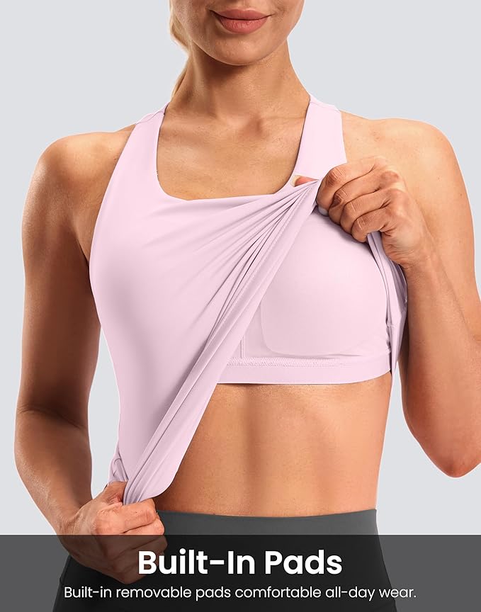 Soothfeel Womens Workout Tank Tops with Built in Bra Racerback Athletic Yoga Top High Neck Sports Gym Sleeveless Shirts