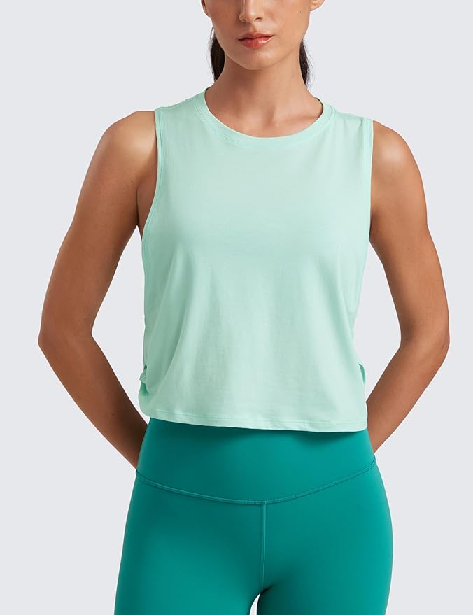 CRZ YOGA Pima Cotton Large Armhole Tank Tops for Women - Workout Sport Athletic Yoga Running Gym Loose Crop Sleeveless Shirts