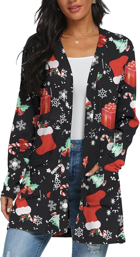 Womens Casual Lightweight with Pocketes Long Sleeve Open Front Cardigan