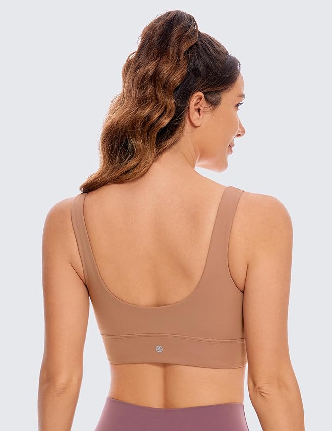 CRZ YOGA Butterluxe U Back Longline Sports Bras for Women - Scoop Neck Padded Yoga Workout Crop Top with Built in Pads