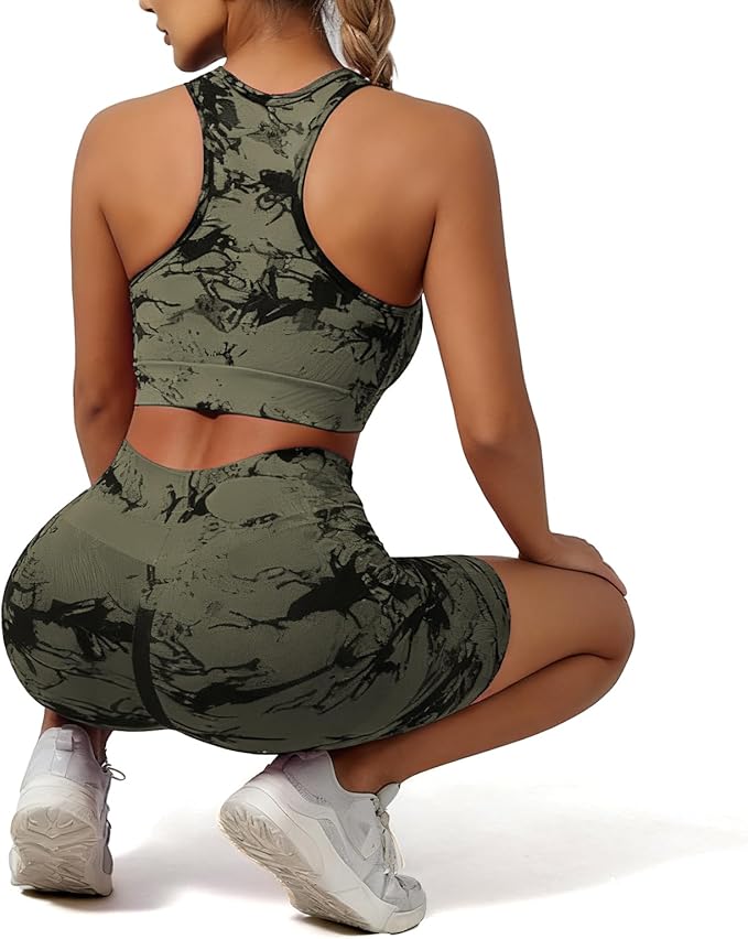 IwIeIaIrI Workout Sets for Women 2 Piece Seamless High Waist Shorts Yoga Outfits Sports Bra Gym Shorts