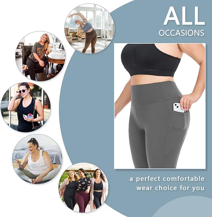 Plus Size Leggings for Women with Pockets-Stretchy XL-5XL Yoga Pants Tummy Control High Waist Workout Leggings