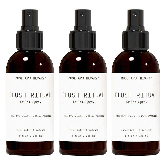Muse Apothecary Flush Ritual - Aromatic & Refreshing Toilet Spray, Use Before You Go, 8 oz, Infused with Natural Essential Oils - Tonka Bean + Amber + Warm Cedarwood, 3 Pack