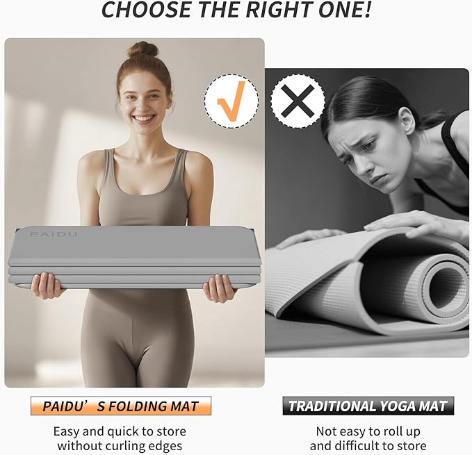 PAIDU Foldable Fitness Yoga Mat | 2/5" (10MM) Extra Thick | SGS Certified Non-Slip TPE | 75x26" Extra Long-Wide | Portable & Easy Store | for Yoga, Pilates, Home Gym & Full-Body Workouts