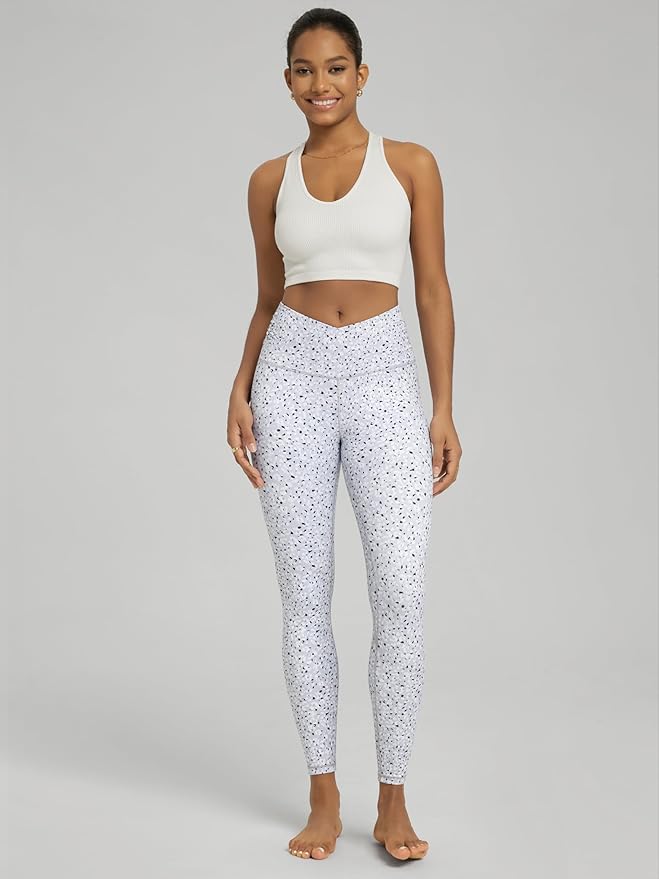 ODODOS Women's Cross Waist Yoga Leggings with Inner Pocket, 23"/25"/28" Gathered Crossover Workout Yoga Pants