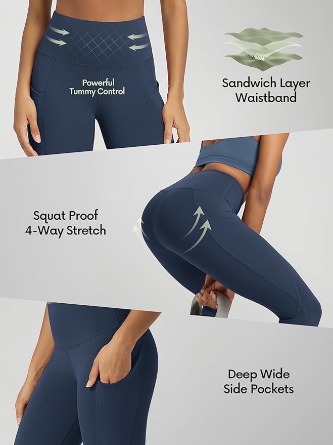 ODODOS Women's High Waisted Yoga Capris with Pockets, Tummy Control Non See Through Workout Athletic Running Capri Leggings