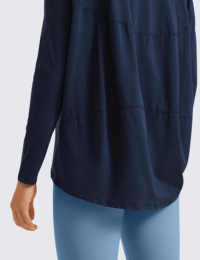 CRZ YOGA Pima Cotton Boat Neck Long Sleeve Shirts for Women - Workout Athletic Yoga Casual Tops Loose Fit Fall T-Shirts