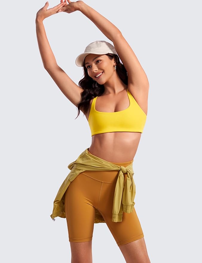 CRZ YOGA Butterluxe Square Neck Spaghetti Strap Sports Bras for Women - Low Coverage Yoga Wireless Padded Cami Crop Top