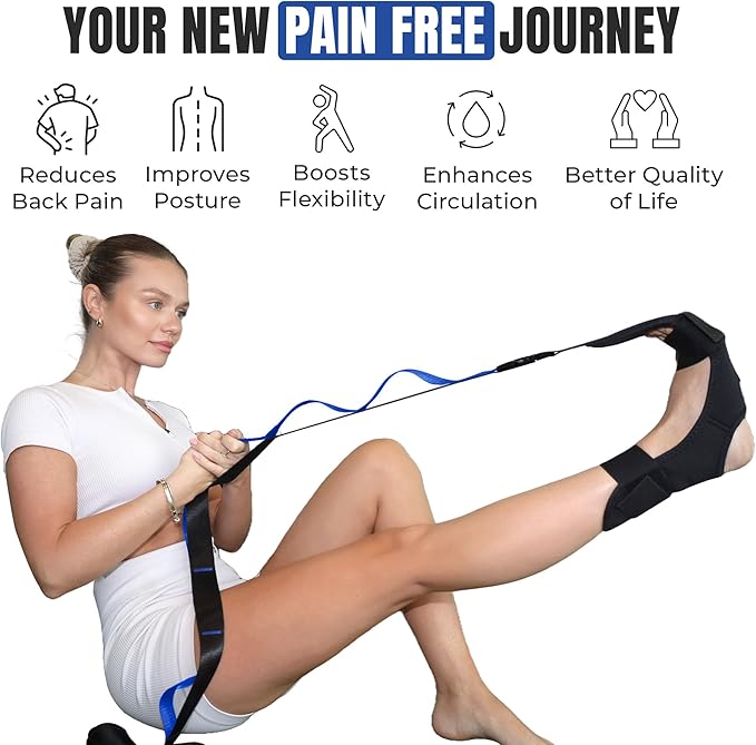 Stretch Strap with Loops Physical Therapy - Full Body Exercise Straps for Stretching with Detachable Foot - Leg & Calf Stretcher for Plantar Fasciitis, Physical Therapy, Pain Relief, and Flexibility