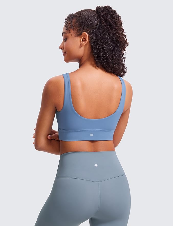 CRZ YOGA Butterluxe U Back Longline Sports Bras for Women - Scoop Neck Padded Yoga Workout Crop Top with Built in Pads