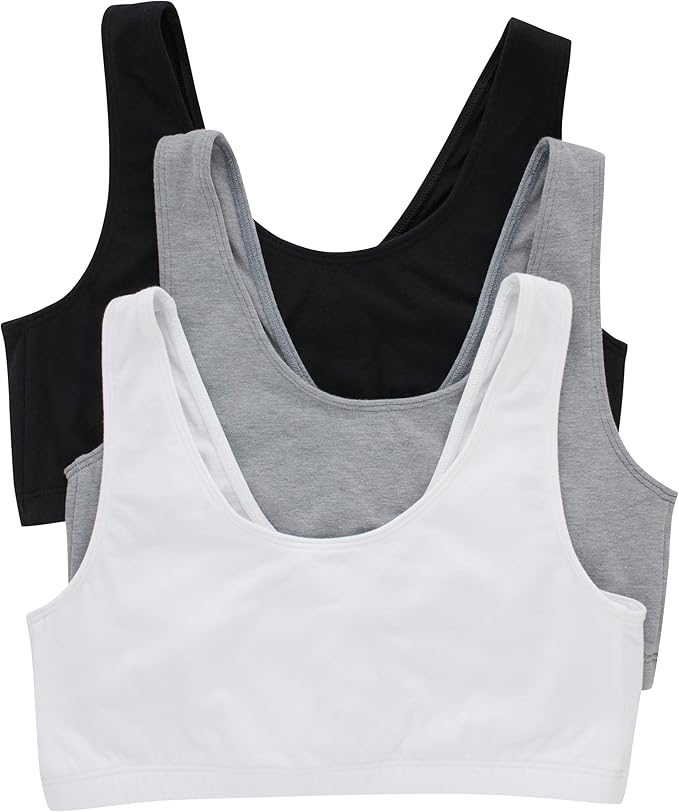 Hanes Women's Pack, Cotton Scoopneck Bralette, Low-Impact Sports Bra, 3-Pack