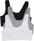 Hanes Women's Pack, Cotton Scoopneck Bralette, Low-Impact Sports Bra, 3-Pack