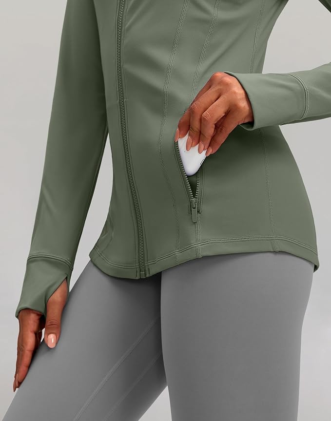Women's Workout Jackets with 4 Pockets Zip Up Slim Fit Soft Fall Jacket for Yoga Running Athletic