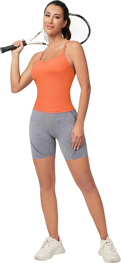 MathCat Workout Tank Tops for Women with Built in Bra, Sleeveless Gym Tops Seamless Racerback Athletic Yoga Shirts