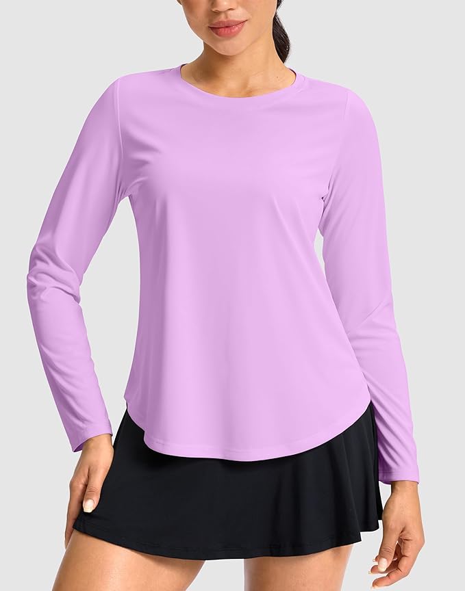 SANTINY Lightweight Long Sleeve Workout Tops for Women Breathable Gym Yoga Athletic Running Hiking Top UPF 50+ Sun Shirts